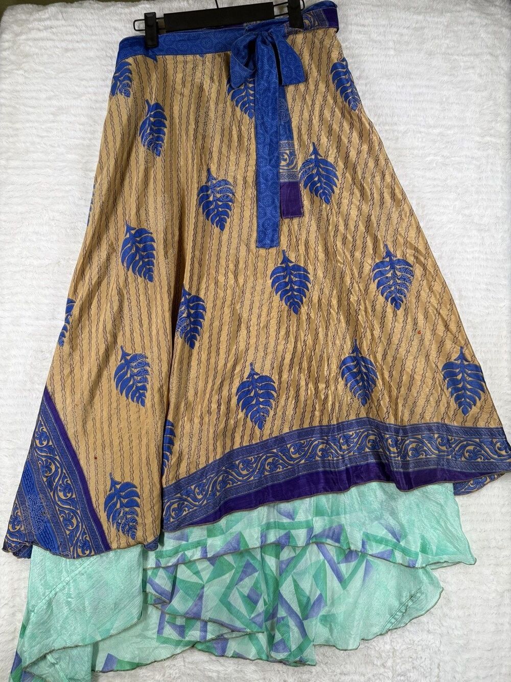 Vintage Pineapple Sari Silk Magic Wrap Skirt Reversible Boho Festival Free Size